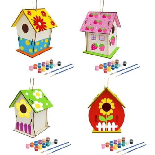 DIY Painting Bird House Kit Bird House Nest Crafts For Kids Handmade wood Building Paint Birds House Kid Gift Children Craft Toy