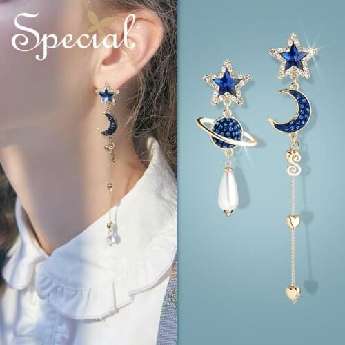 SPECIAL retro high cool temperament earrings show face thin earrings lining skin earrings star and moon phase xi 2019 new trend