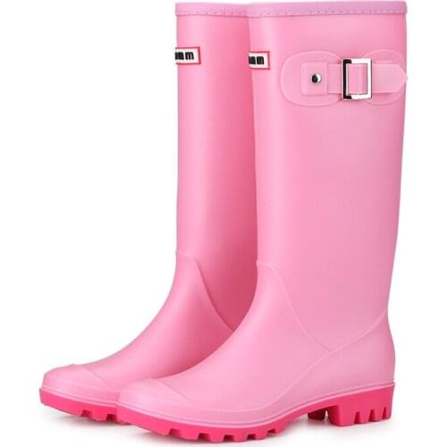 New Hot Women High Warm Lined Rain Boots Winter Anti-slip Waterproof Insulated Buckles Pull-on Shoes Rain Boots Womenfy45