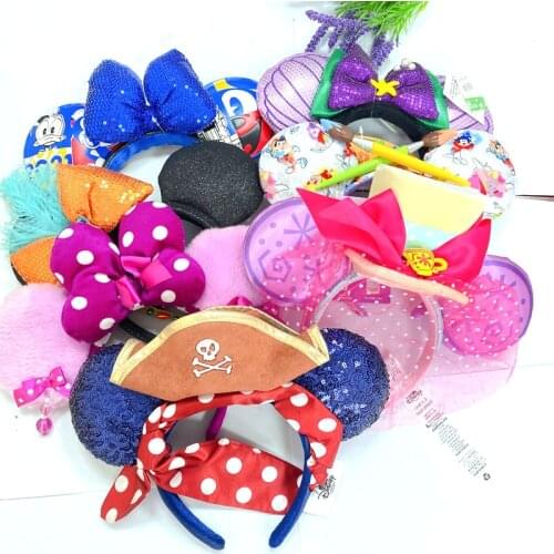 Original Disney Mickey Mouse Headband For Women Sequin EARS COSTUME Headband Cosplay Plush Adult Kids Headband