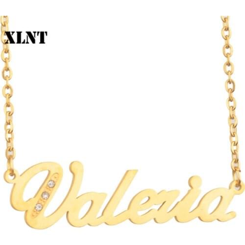 XLNT Valeria Name Necklace New Minimalist Gold Silver Color Letter Name Initial Necklace For Women Long Letter Pendant Necklace
