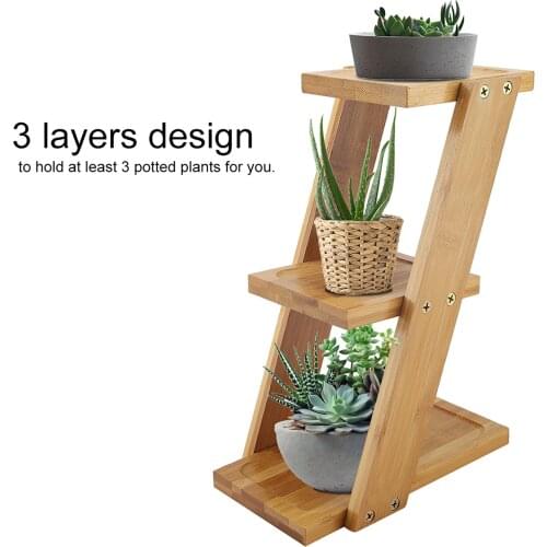 3 Tiers Design Potted Plant Holder Bamboo Desktop Potted Plant Stand Flower Pot Rack Storage Rack Shelf Home Garden Decor