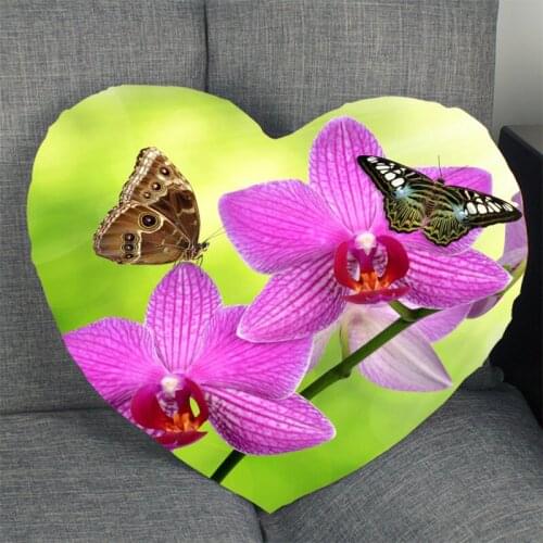 Custom Orchid Flower Pillowcase Cover Heart Shape Zipper Pillow Cover Best Gift Size Wedding Decorate 41x36cm,47x42cm