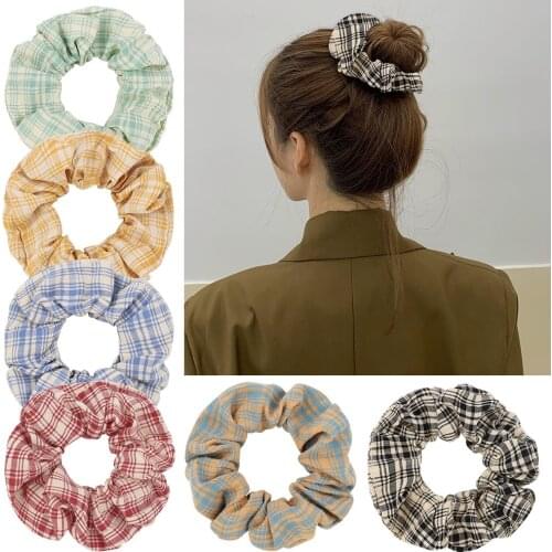 1 PCS Korean Style Plaids Elastic Hairbands Women Fashion Sweet Large Intestine Hair Rope Girls Headwear Clothing Decoration