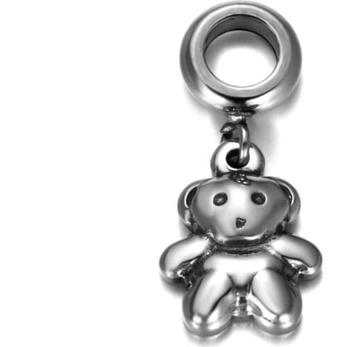 316L Stainless Steel Spacer Bail Bead with Bear Charms 5mm Hole Polished Metal Charm Accessories DIY Bracelet Jewelry Making