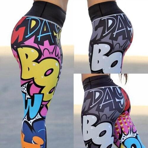 BOOM Printed Gym Fitness Leggings Hips Push Up Training Yoga Pants High Waist Sport Pencil Pants Trousers Sport Yoga Leggings