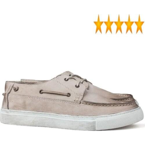 Genuine Leather Summer Casual Men Vintage British Style Flat Boat Shoes Lace Up Fashion White Low Top Sneakers Homme 2021