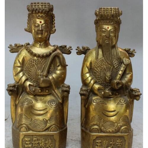 WBY906+++ Chinese Brass Dragon Head Queen Mother Jade Emperor God of Heaven Statue Pair