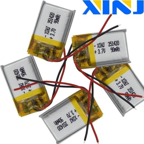 XINJ 3.7V 90 mAh Li-Po Polymer Li Battery 351420 For Mp3 Record Pen Bluetooth Earphone Speaker Smart Watch Car Camera 3D Glasses