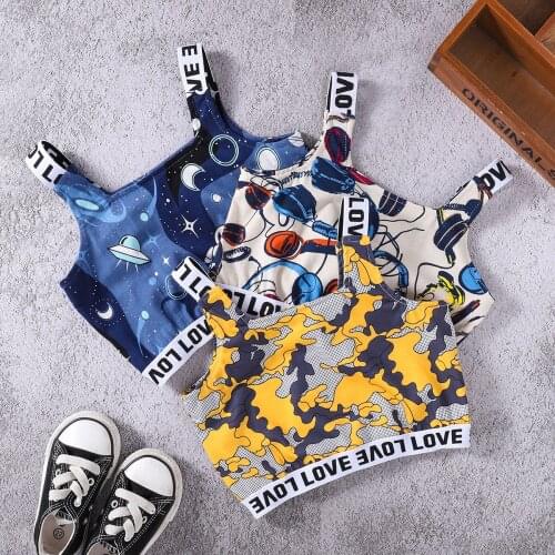 Girls Vest 2021 Summer Thin Sports Wind Vests Short Outer Wear Sling Top Girl Crop Tops Children Printed Clothes Kids Clothing