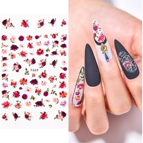 1 Sheet Embossed 3D Nail Art Stickers Little Red Flower Leaf Patterns Nail Art Decals Summer Popular Art Nail Decal Decorations
