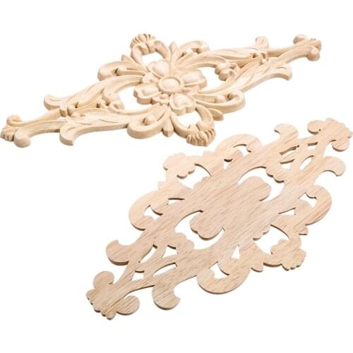 1pc Rhombus Applique Wooden Carving Decal Unpainted Floral Wood Carved Corner Furniture Door Frame Wall Decor Craft 2 size