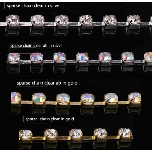 1yard ss6/8/10/12/14/16/18 AB Crystal sew on Rhinestone gold/silver sparse claw ChainTrim Beauty DIY Accessories