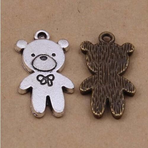 20pcs Antique Silver Tone Sweet Bear Charms Pendants Jewelry DIY Jewelry Findings 15x11mm