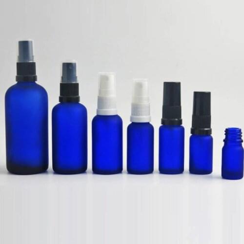 200pcs Travel Frost Blue Glass Essential Oil Bottle With Tamper Evident Mist Spray 50ml 30ml 1oz 20ml 15ml 1/2oz 10ML 5ml SN571
