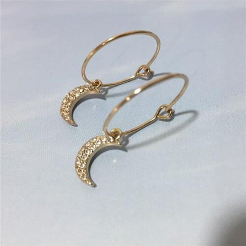 2020 New Mini New Moon Leaf Round Stone Tear Drop Charm Hoop Earrings For Women Lady Girly Gold Color Ear Accessories Delicate
