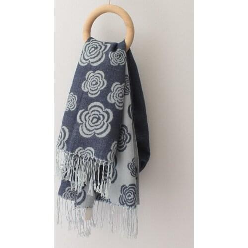 Camellia floral imitated cashmere pashmina scarves with tassel women winter thick warm acrylic blanket scarf lady shawl wraps