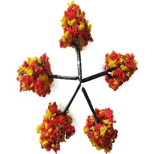 50pcs Architecture Mini Plastic Model 4cm Red Yellow Color Tree For Ho Train Layout And Railway Design Sand Model