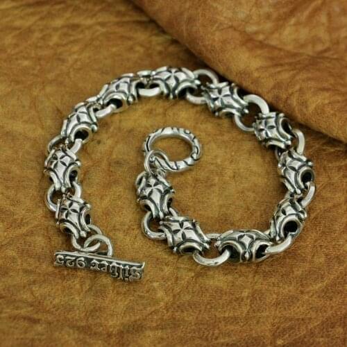 925 Sterling Silver Cross Link Bracelet Mens Biker Rock Punk Chain TA226