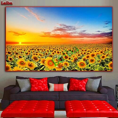 Diamond embroidery Sun flower in the sunset diy diamond painting cross stitch mosaic 5d full square round rhinestones art Decor