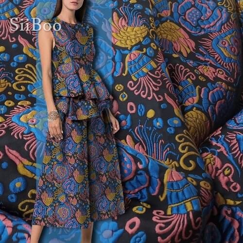 American retro style 3D blue purple floral jacquard brocade fabric for dress coat tissue tela tecidos stoffen for sewing SP4495