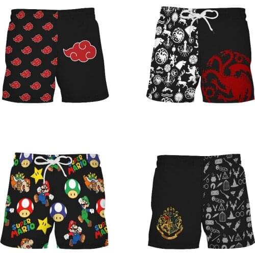 Anime Ninja Cosplay shorts digital printing summer seaside holiday beach pants casual loose drawstring shorts