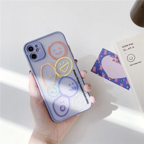JAMULAR Cute Smile Graffiti Phone Case For iPhone XR 11Pro 12 7 X XS MAX SE20 8 6Plus Shockproof Matte Silicone Cover Candy Capa