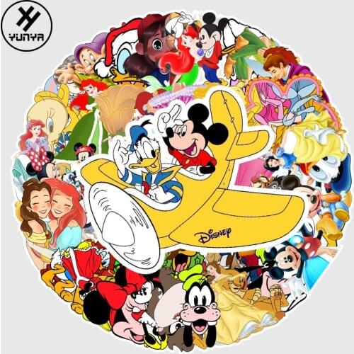 Disney 56pcs Princess Mickey Minnie Cartoon Stickers for Car Styling Bike Motorcycle Phone Laptop Travel Luggage Funny Sticker