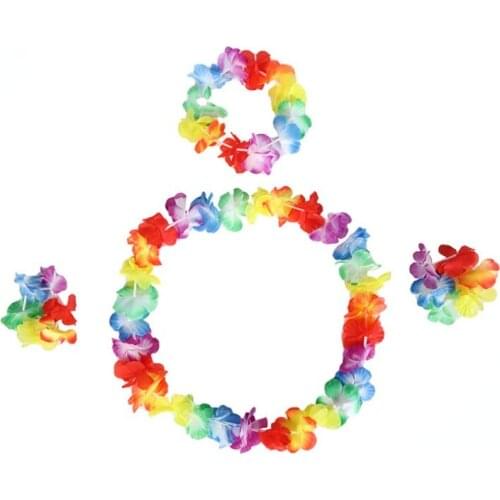 Hawaiian Hula Luau Dancer Flower Headband Necklace Garland Wreath Tropical Party Dress Decor Birthday Halloween