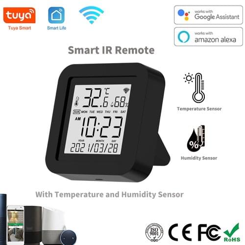 Tuya WiFi Smart IR Remote with Temperature Humidity Sensor Date Display for Air Conditioner TV AC Works with Alexa,Google Home