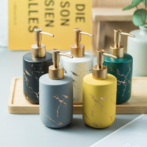 European Style Ceramic Marble Pattern Lotion Bottle Black White Matte Bathroom Shampoo Shower Gel Bottled Bathroom Accessories