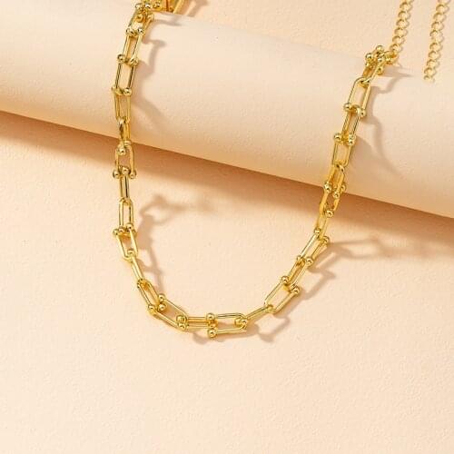KSRA Vintage Gold Color Chunky Chain Necklace Brass U Shape Thick Linked Necklaces For Women Minimalist Necklace Jewelry