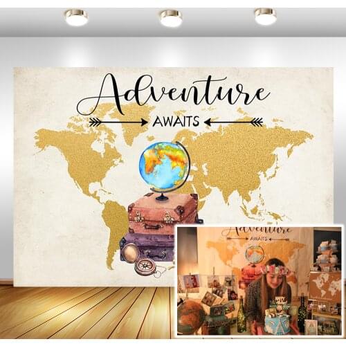 Neoback World Map Travel Photo Backdrop Globe Adventure Child Baby Birthday Party Photography Background