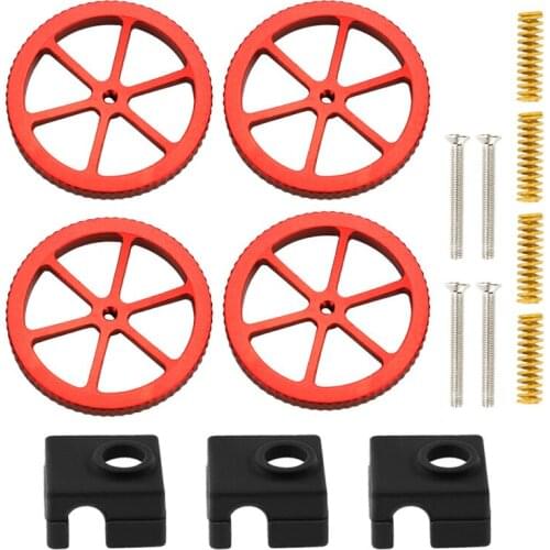 Upgraded 4PCS Aluminum Hand Twist Leveling Nut with Spring Screw +MK8 Silicone Hotend Cover Kit For Ender 3/ 5 CR-10/CR 10S Pro