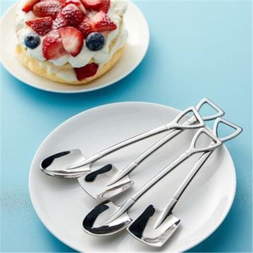 4PCS Coffee Spoon Cutlery Set Stainless Steel Retro Iron Shovel Ice Cream Spoon Scoop Creative Spoon Tea-spoon Fashion Tableware