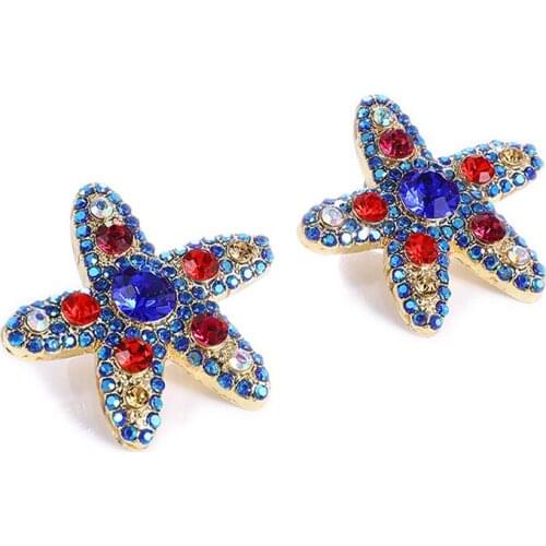 New Statement Blue Rhinestone Star Stud Earrings for Women Girls Fashion Jewelry
