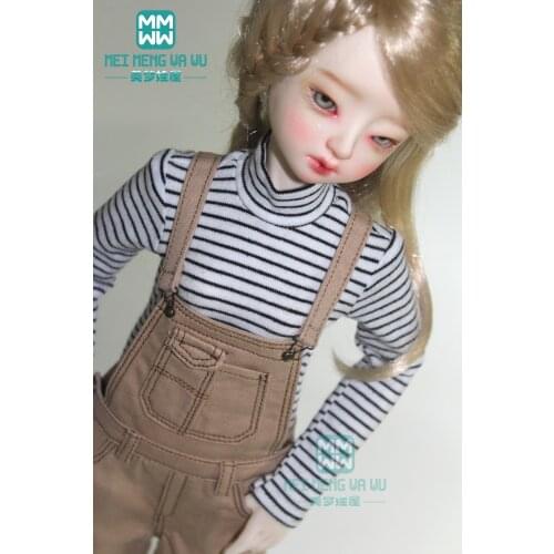Clothes for doll fit 43cm 1/4 BJD accessories fashion Striped T-Shirt, Khaki Strap Pants