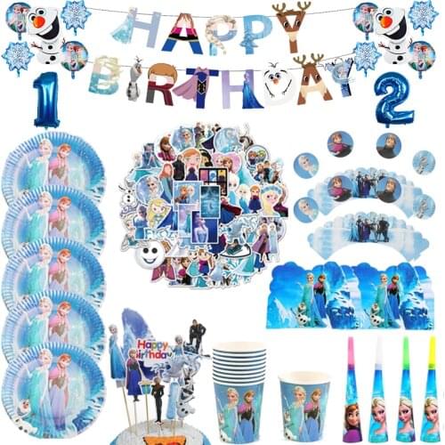 Disney Frozen Anna Elsa Princess Themes Disposable Tableware Plates Cups Kids Birthday Party Decoration Baby Shower Supplies