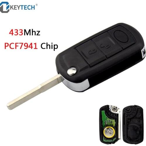 OkeyTech Car Complete Remote Key Fob 433Mhz For Land Rover Discovery 3 LR3 Flip Car Keys With PCF7941 Chip 3 Buttons HU101 Blade