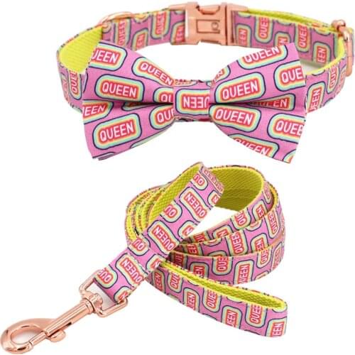 Queen Bow Collar Personazlied Dog Collar Customized Pet Collar Leash Bow For Dog