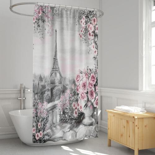 Eiffel Tower Paris Shower Curtain Waterproof Cloth Fabric Bathr Waterproof Mould Proof Resistant Bathroom Washable Bath Curta