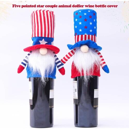 Patriotic Gnomes Wine Bottle Cover, Home Kitchen Table Decorations Gift Decorative Stars and Stripes Handmade Wine Bottle Topper