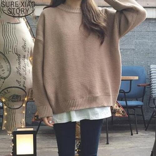 Plus Size Loose Pullover Sweater Women Sweet Solid 6 Colors Winter Clothes Women Long Sleeve Sweater Knitted Knitwear 11634