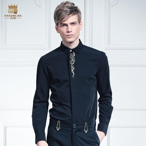 Free Shipping New male long sleeved shirt mens fashion casual man velvet slim Korean embroidery business attire shirt 5120131
