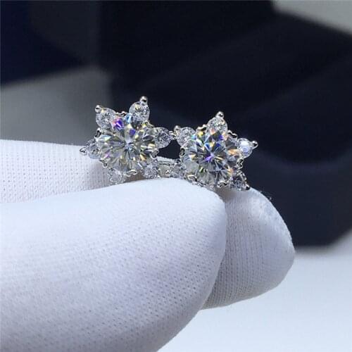 18K White Gold Plated Total 2 Carat Diamond Test Past Brilliant Cut D Color Moissanite Starfish Stud Earrings Silver 925 Jewelry
