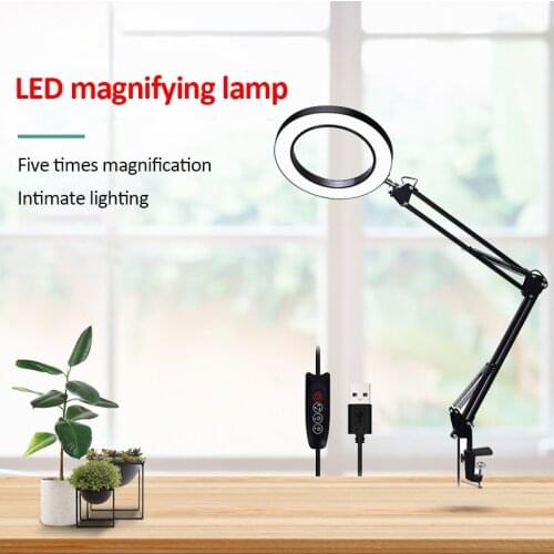Foldable 5X Illuminated Magnifier USB 3 Colors LED Magnifying Glass for Soldering Iron Repair/Table Lamp/Skincare Beauty Tool