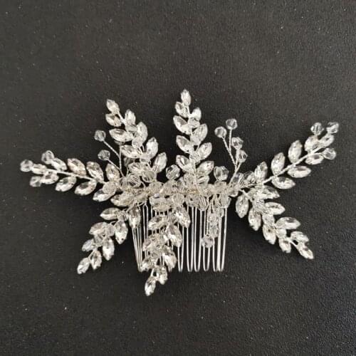 SLBRIDAL Handmade Silver Color Crystal Rhinestone Flower Wedding Hair Comb Bridal Headpieces Hair Accessories Women Jewelry