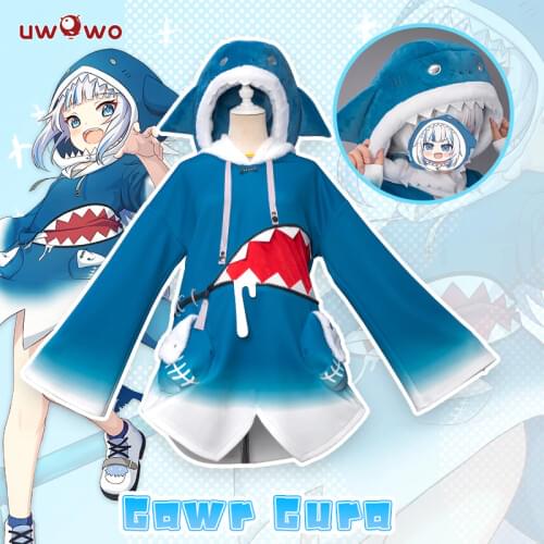Uwowo Hololive ENG Gawr Gura Cosplay Costume Shark Hat Suit HololiveEN Anime Costumes Girl Women Cute Blue Body Shark