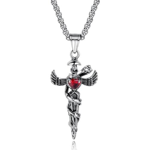 Stainless Steel Vintage Snake Cross Punk Rock Gothic Pendant Necklace Jewelry Gift For Him with Chain