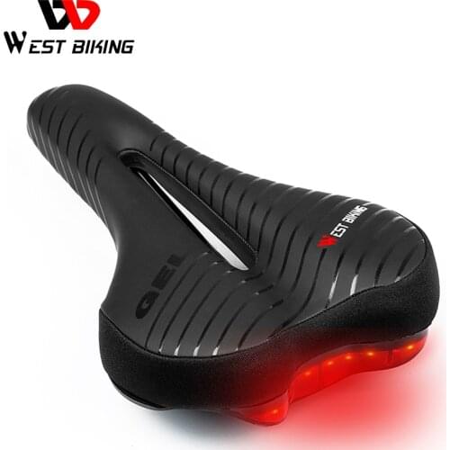 WEST BIKING Bicycle Saddle Taillight MTB Mountain Road Bike Waterproof PU Leather High-Elastic GEL Cushion Soft Cycling Saddle